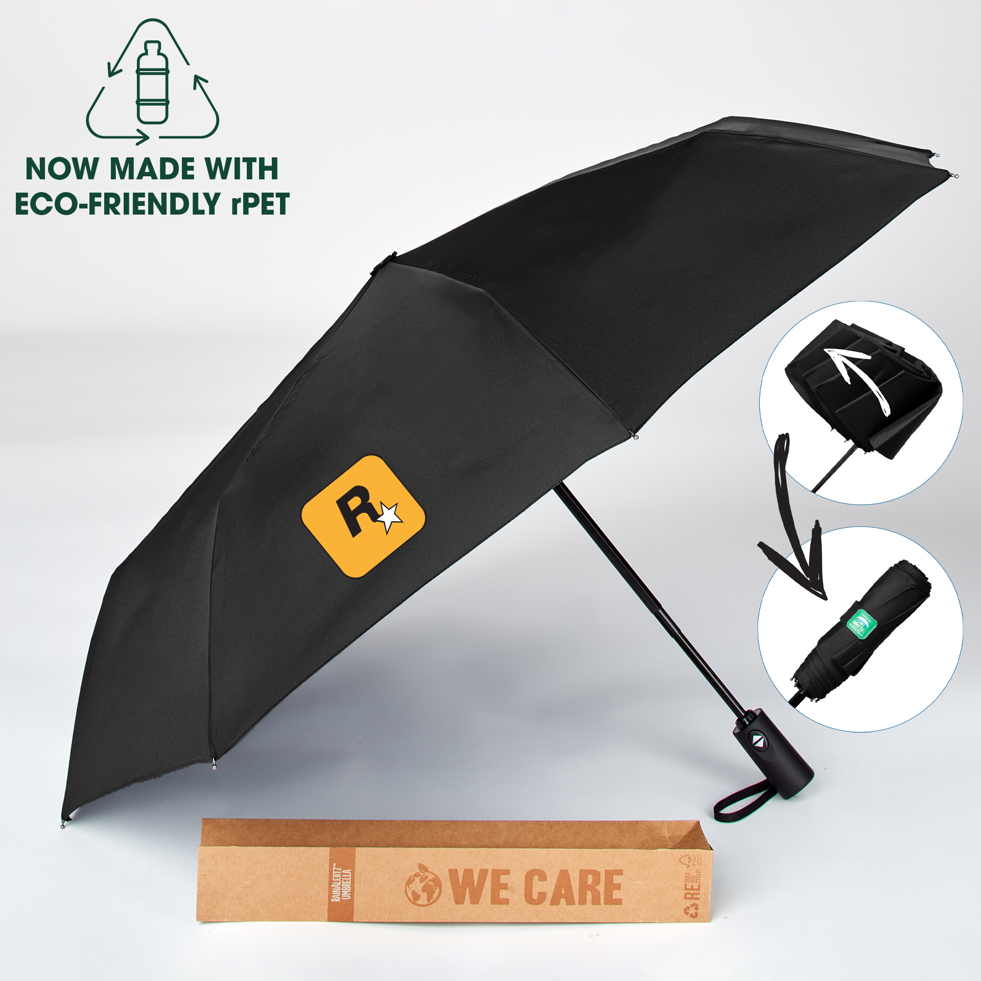 EZ Fold Black RainAlertz Handheld Umbrellas Products A leading